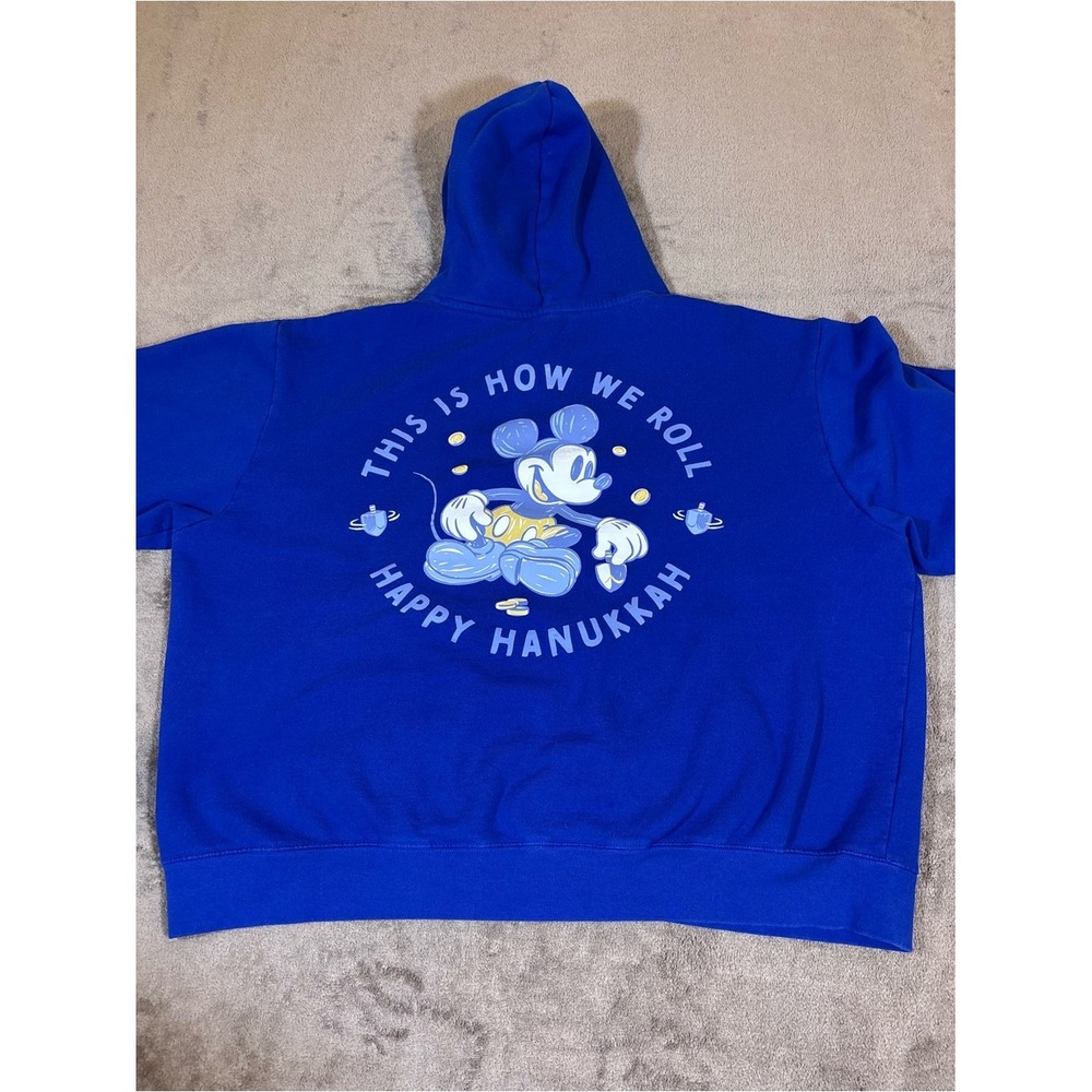 Disney Mickey Mouse Happy Hanukkah Blue Hoodie XXL This Is How We Roll Holiday